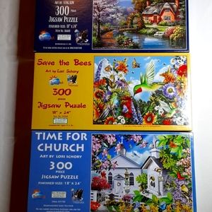 Lot of 3 SUNSOUT Jigsaw Puzzles 300 LargePieces Cottage & Garden Theme